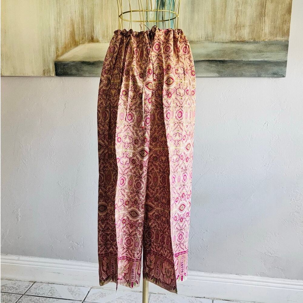 Dana Buchman Intuition Silk Palazzo Pants Large Pink Paisley Boho Wide Leg